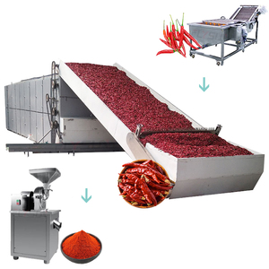 Chaîne complète de lavage, séchage et découpe de piments, machine à retirer les queues de piments secs, machine d'emballage pour la fabrication d'anneaux de piments et de poudre de piment - Product Image 1
