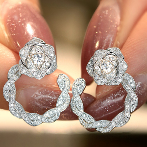 Aazuo, joyería de lujo de 18 quilates, oro blanco sólido, diamantes naturales reales, pendientes con forma de flores, regalo para mujer, 2 formas de uso, regalos de lujo - Product Image 3