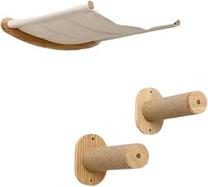 Arbre à chat écologique marron avec hamac, perchoirs, griffoir mural en bois et meuble flottant pour chat, thème Noël - Product Image 4