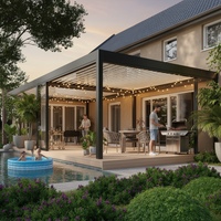 Sweet Home Chinesische Wandmontierte Aluminium-Pergola für den Außenbereich mit LED-Beleuchtung, motorisiertem Lamellendach, einziehbarer Überdachung, wasserdichtem Sonnenschutz für die Terrasse