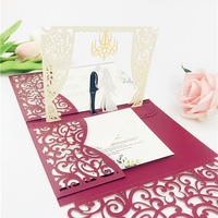 Invitation de mariage et d'anniversaire pliable 3D de style palais de luxe, motifs découpés à la main en papier, cartes écologiques pour les mariés