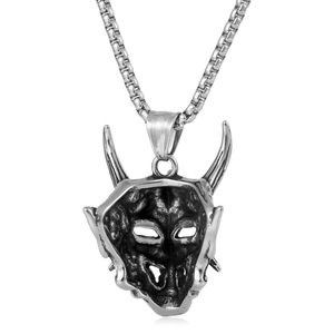 Collar de Acero de Titanio con Colgante de Máscara Prajna y Diseño de Rey Demonio de Cuernos Largos, Joyería Unisex, Cadena para Suéter - Product Image 3