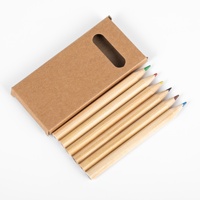 Ensemble de crayons de couleur courts en bois naturel 6 couleurs, boîte en papier kraft, combinaison multicolore, crayons en bois pour le dessin des enfants