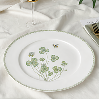 Assiette à dîner en céramique à motif floral personnalisé, cuite à haute température, sans danger pour les aliments, facile à nettoyer, vaisselle en porcelaine pour hôtel et restaurant