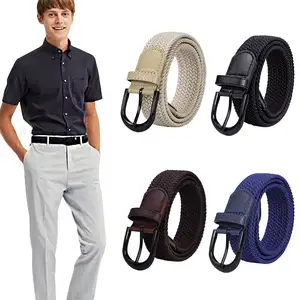 Cinturón de punto trenzado de alta calidad, con hebilla de Pin para pantalones vaqueros, venta al por mayor