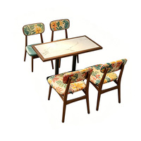 Chaise de salle à manger en bois massif et rotin sur mesure, ensemble banquette rembourrée, table à plateau en marbre, mobilier commercial pour café, salon de thé, restaurant