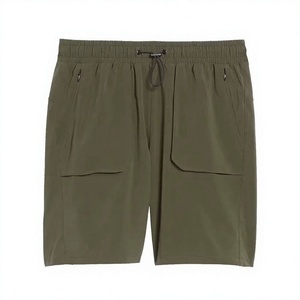Pantalones Cortos Cargo para Hombre, Color Sólido, Secado Rápido, Cintura Media, con Cordón, Estilo Casual, Verde Oliva, 100% Algodón - Product Image 4
