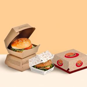Wadah <span class=keywords><strong>Burger</strong></span> cangkang kerang kaku makanan kertas putih Kraft sekali pakai portabel untuk kemasan makanan bungkus Glossy Matt laminasi - Product Image 6