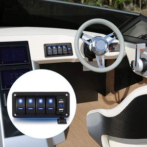 블루 라이트 4.8 앰프 듀얼 USB 충전기 전압계 4 갱 로커 스위치 패널 12V-24V DC 로커 스위치 자동차 트럭 보트 RV - Product Image 6