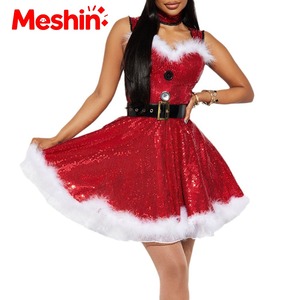 Falda Navideña Roja con Lentejuelas Sexy Clásica de Meshin para Mujer, Conjunto de Lencería Navideña de 3 Piezas con Accesorios, Disfraz de TV y Cine - Product Image 1