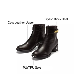 Sepatu <span class=keywords><strong>Boots</strong></span> Wanita Custom OEM Model Tertutup dengan Ritsleting, Kulit Sapi, Hak Tebal, Lapisan Mikrofiber, Sol Karet - Product Image 2