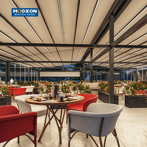 Toldo Retráctil Curvo Motorizado Inteligente con Control Remoto, de Aluminio, <span class=keywords><strong>para</strong></span> Exteriores, con Techo de PVC y Luces LED, Marca Mooxon - Product Image 4