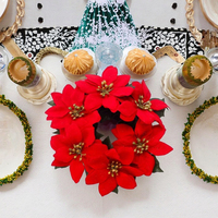 Guirlande de fleurs artificielles de Noël classique rouge en plastique de 19 cm, décoration suspendue pour cheminée intérieure et extérieure