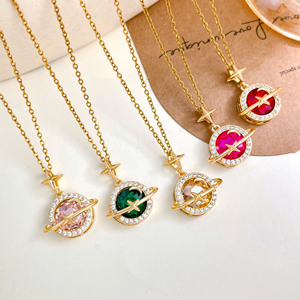 Collana con Ciondolo a Forma di Pianeta in Acciaio Inossidabile Placcato Oro, Impermeabile e Antiossidante, Bestseller su TikTok di Fanhua Jewelry - Product Image 5