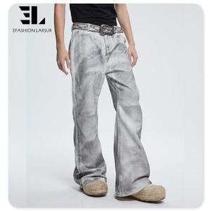جينز دنيم للرجال بطباعة قذرة مطلية بالشمع مغلف بالشمع من مصنع لارسور جينز فضفاض جينز رجالي برقائق معدنية شمع لامع جينز رجالي - Product Image 4