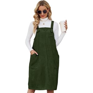 Women's Corduroy Jumper Overall Pinafore Midi Dress With Pockets Natural Waistline Casual Daily Wear - Product Image 1