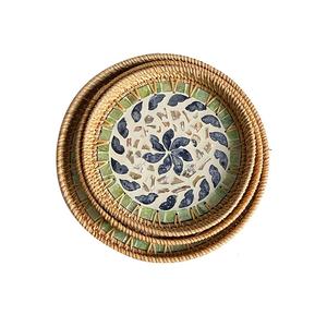 Pièces de coquillage brillant vadrouille noir fond <span class=keywords><strong>plat</strong></span> 13 pouces petit panier de service en <span class=keywords><strong>rotin</strong></span> - Product Image 3