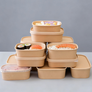 กล่องอาหารกระดาษคราฟท์ทรงสี่เหลี่ยมผืนผ้า กล่องบรรจุภัณฑ์อาหารแบบนำกลับ กล่องกระดาษ จานกระดาษ ชามกระดาษ - Product Image 2