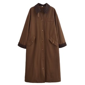 SHENZHU femmes 2024 nouvelle mode Joker effet <span class=keywords><strong>ciré</strong></span> Long <span class=keywords><strong>Trench</strong></span> manteau rétro à manches longues poche femmes manteau Chic manteau - Product Image 1