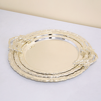 Plateau de service rond doré Luckygoods QT260006 avec poignées, plateau décoratif pour la présentation de desserts et gâteaux lors de mariages et de fêtes