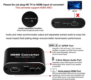 อุปกรณ์แปลงสัญญาณเสียงจาก4K <span class=keywords><strong>HDMI</strong></span>เป็น<span class=keywords><strong>HDMI</strong></span> + Optical Toslink <span class=keywords><strong>SPDIF</strong></span> + ช่องเสียบAUX 3.5มม. ตัวแปลงสัญญาณเสียงสเตอริโอออก<span class=keywords><strong>HDMI</strong></span> - Product Image 2