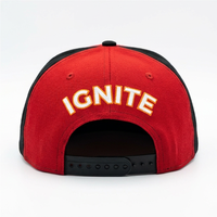 Casquette Snapback Hip-Hop Streetwear en Coton Personnalisée à 6 Panneaux, Bicolore Rouge et Noir, Broderie 3D Flamme BLAZE, Visière Plate