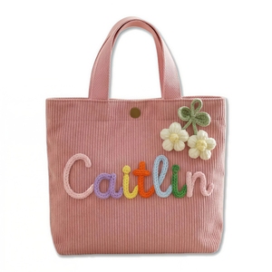 Bolsa de Mano Personalizada de Pana con Nombre Personalizado, Bolso Tejido con Cuerda de Algodón <span class=keywords><strong>para</strong></span> Mujer, Bolsa de Hombro Reutilizable <span class=keywords><strong>para</strong></span> Viaje - Product Image 1