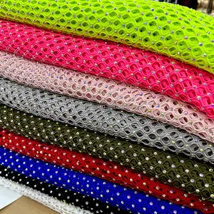 N001 Big Crystal Mesh Fabric Shiny Polyester Mesh Fabric See Through Diamond Mesh Fabric