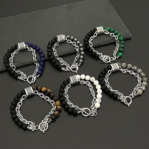 Frosted Stone <b>Bracelet</b> Natural Stone Beaded Chain Jewelry Geometric Design Stainless Steel Alloy Anniversary Gift Accessory - Product Image 1