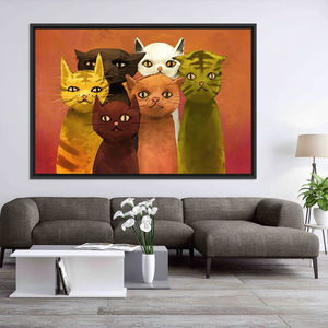 Printed Canvas Artwork: Personalized Six Cats Painting for Cat Lovers,<b>BLACK</b> <b>FRAMED</b> CANVAS - Product Image 3