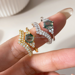 Modern Minimalist Moss Agate Octagon Bezel Set <b>Ring</b> Unique Gemstone <b>Statement</b> for Weddings and Parties <b>Ring</b> for Women - Product Image 4