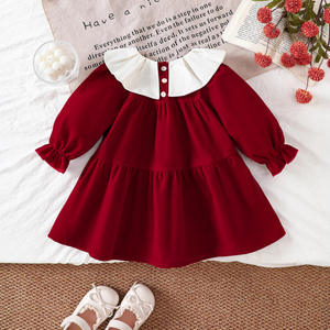 Nouvelle arrivée d'automne, robe de princesse <span class=keywords><strong>rouge</strong></span> à col à volants en dentelle pour filles, manches longues, <span class=keywords><strong>jupe</strong></span> pour filles - Product Image 3