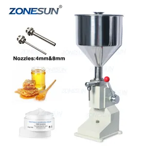 Zonesun máquina de enchimento de pasta inoxidável, manual de pressão, equipamento para embalagem de líquidos, máquina de enchimento de creme vendida 0-50ml, fonte