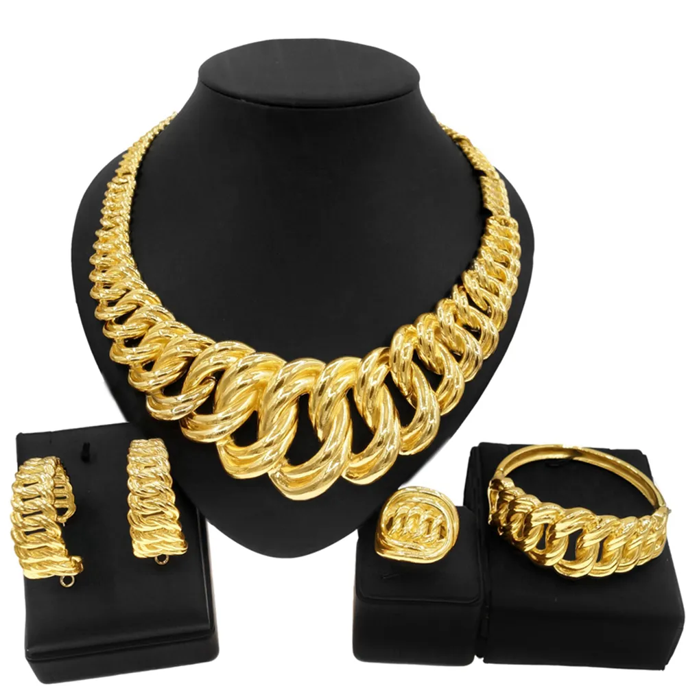 Zhuerrui italiano grande catena cubana Set di gioielli di lusso brasiliano Design oro Set di gioielli di tendenza nigeriano esagerato collana H0078