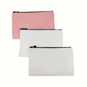 Portable Lightweight Cotton Canvas Pouch Pure Color Travel Makeup Cosmetic Bag with Zipper Closure Women's Letter Pattern Design - Product Image 1
