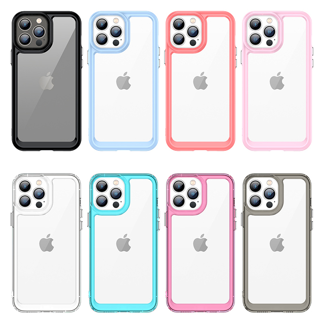 For iPhone 13 Pro Max Clear Phone Case, Fashion Candy Color Soft TPU Gel Hard Acrylic Back Cover Case for iPhone 14 13 12 11 7 8