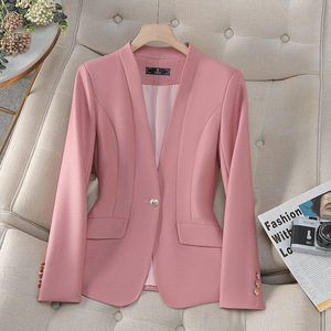 Women's Blazer Pink Slim Fit Single Button Solid Color Casual Short Style For Petite Women - Product Image 1
