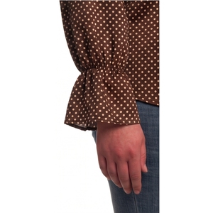 Women's Vintage Breathable Brown Polka Dot Chiffon Blouse O-Neck <b>Cap</b> <b>Sleeve</b> Loose Fit Casual Daily <b>Top</b> All Seasons - Product Image 5