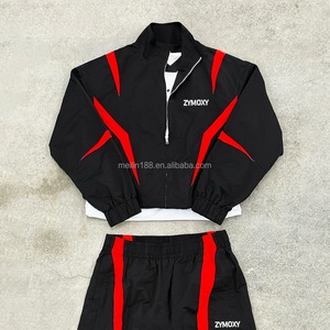 Custom Sweatsuit Windbreaker Set Nylon Tracksuit Oversized Lightweight Cut and Sew <b>Zip</b> <b>up</b> <b>Jacket</b> and Nylon Pants Windbreaker Set - Product Image 2