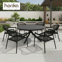 Ensemble de mobilier de jardin moderne de luxe avec cadre en aluminium, ensemble de table et de chaises de salle à manger d'extérieur avec tissage de corde imperméable