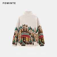 Veste d'hiver chaude pour femme en polaire jacquard teint en fil, motif Village des Neiges de Noël, avec logo personnalisé, design de luxe, OEM/ODM
