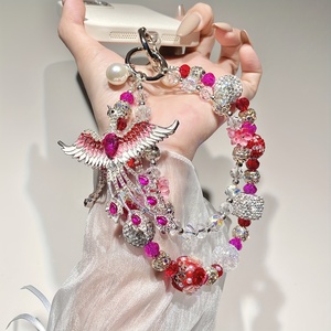 Chaîne de téléphone de luxe Phénix, lanière perlée rose motif <span class=keywords><strong>oiseau</strong></span>, breloque de sac Paon, bijou fait main, cadeau pour femme - Product Image 1