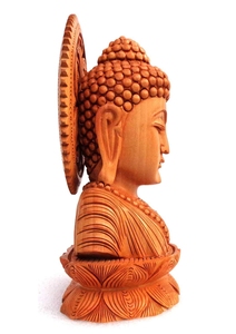 Sculpture de Bouddha en bois artisanale avec base de lotus soigneusement sculptée, décoration spirituelle traditionnelle pour la maison, ornement de table d'intérieur - Product Image 6