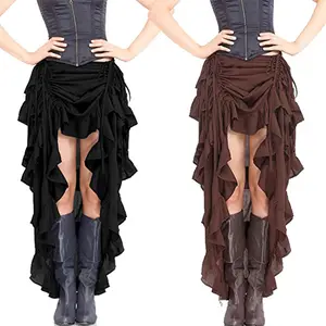 Женские юбки в стиле стимпанк, Готическая Асимметричная плиссированная длинная юбка-макси для вечеринки, костюмы в стиле панк, сексуальный красный корсет большого размера