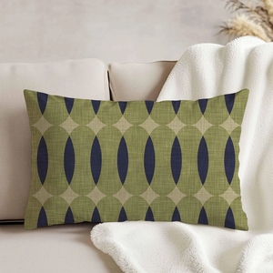 Housse de <span class=keywords><strong>coussin</strong></span> lombaire 100 % coton à motif géométrique abstrait vert olive et <span class=keywords><strong>bleu</strong></span> marine, pour canapé et chaise - Product Image 2