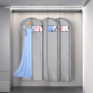 Bolsa para ropa de tela no tejida gruesa, funda antipolvo para guardar vestidos, abrigos y trajes de boda, color gris - Product Image 1