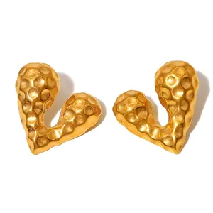 HP Instagram Trend Gold Plated Heart Earrings 18k Gold Plated Lovers Day Gift Stainless Steel Wholesale
