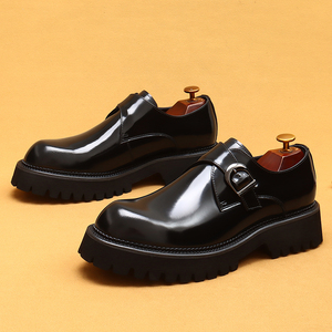 Zapatos de vestir de negocios de cuero genuino para hombre, diseño con hebilla, acabado brillante, estilo británico, suela gruesa, zapatos formales - Product Image 3