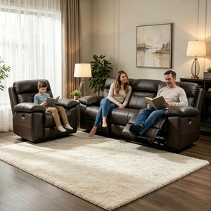 Ensemble de canapés inclinables modernes en cuir marron, luxe, 3+2+1 places, mobilier de salon, fauteuil de <span class=keywords><strong>cinéma</strong></span> à mouvement électrique, canapé de <span class=keywords><strong>cinéma</strong></span> maison - Product Image 3