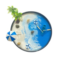 Mini jardin zen de plage, kit Japandi avec râteau en bambou, pierres de sable, panneau mobile pour la décoration de bureau et le soulagement du stress